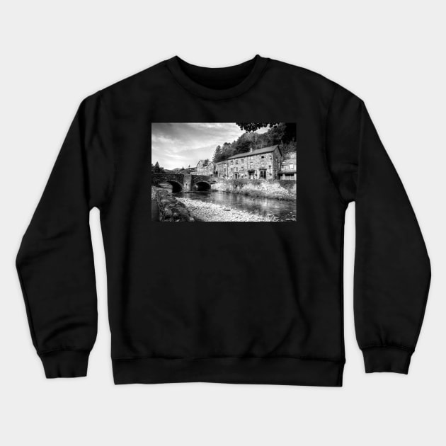 Beddgelert Village, Snowdonia, Wales Black And White Crewneck Sweatshirt by tommysphotos